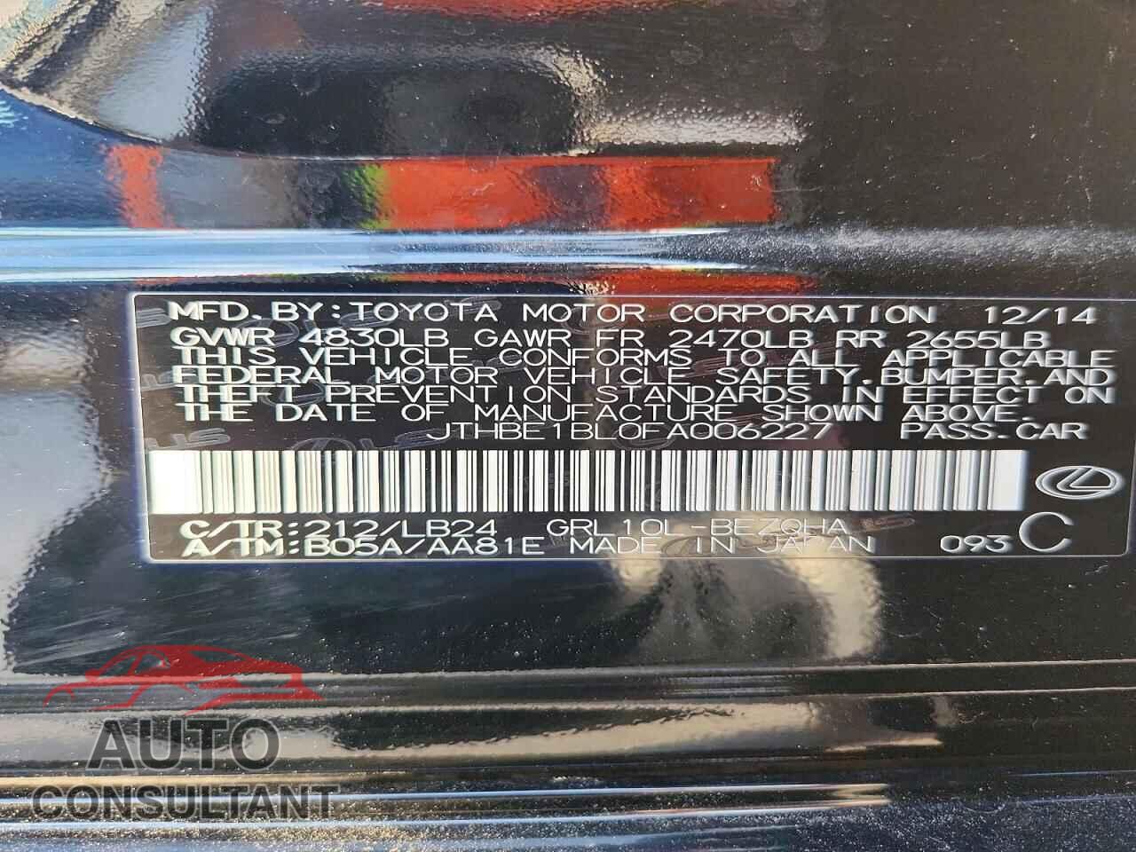 LEXUS GS350 2015 - JTHBE1BL0FA006227
