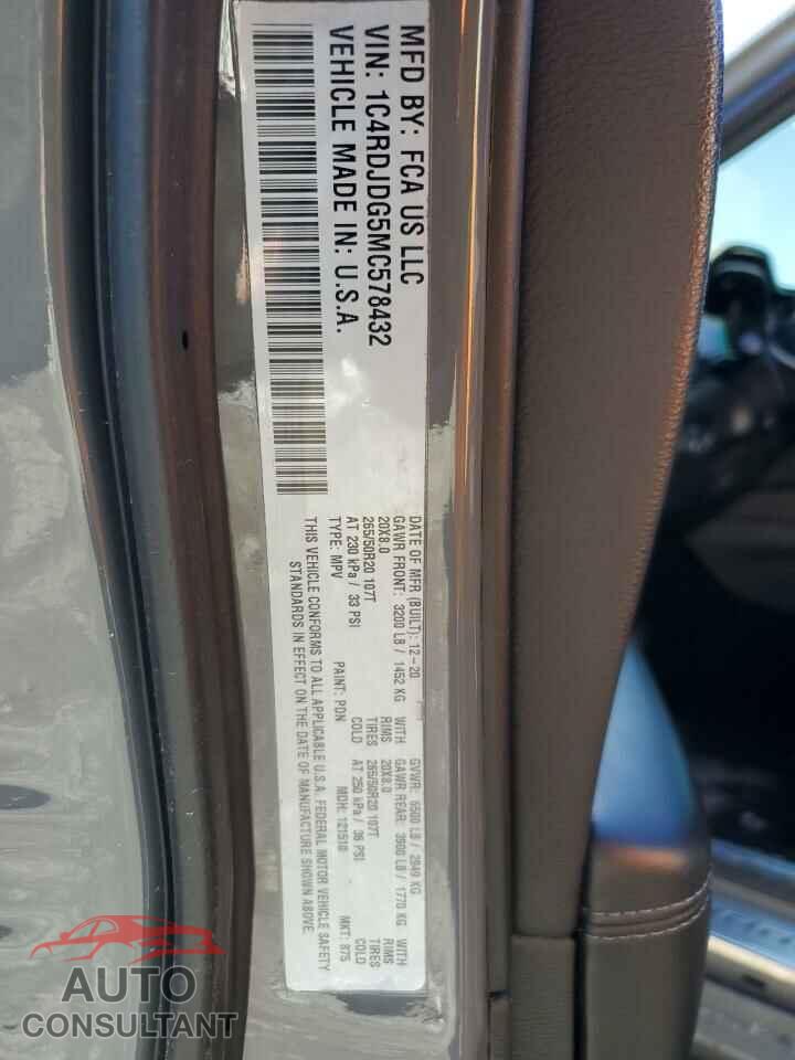 DODGE DURANGO 2021 - 1C4RDJDG5MC578432