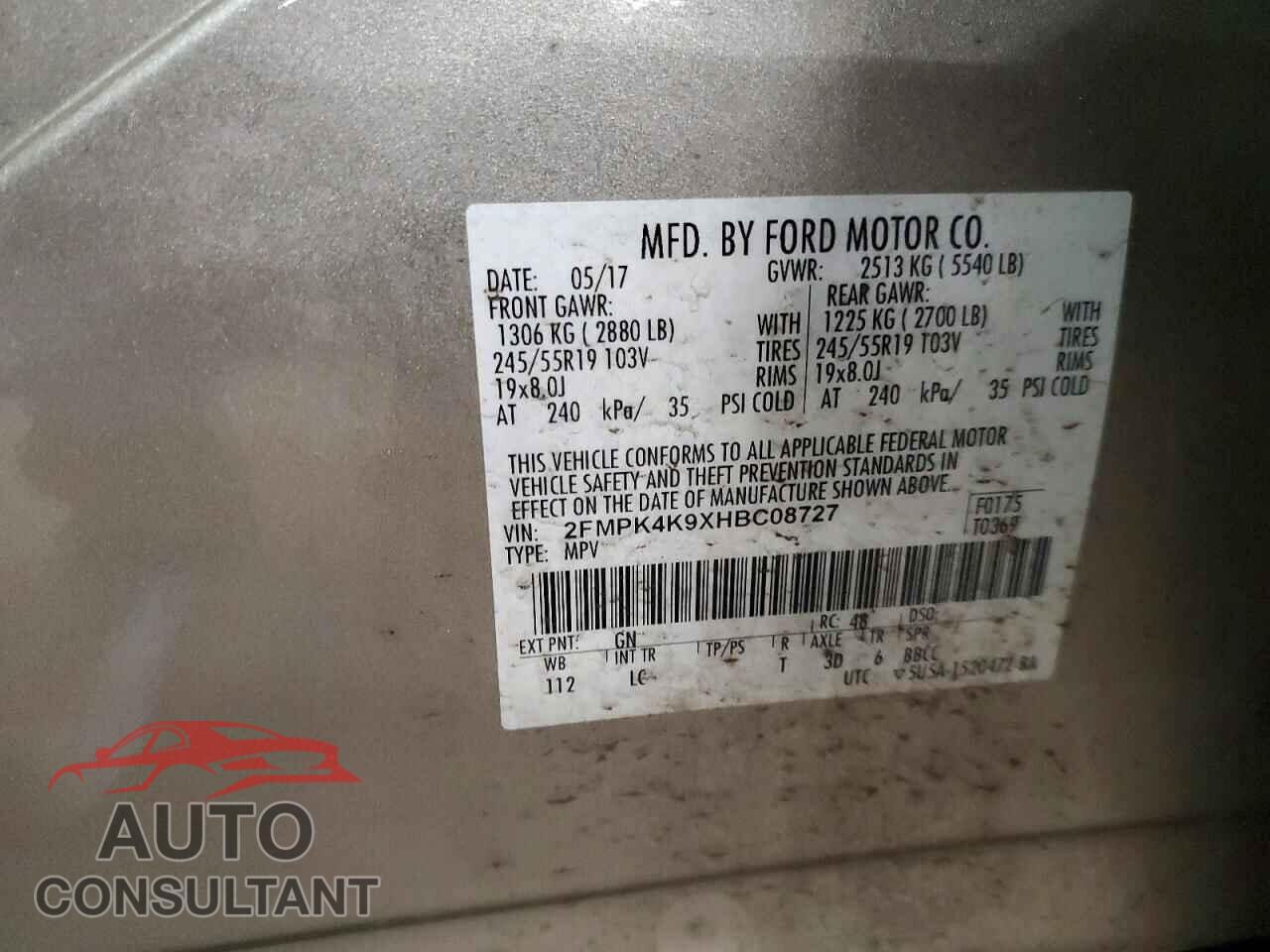 FORD EDGE 2017 - 2FMPK4K9XHBC08727