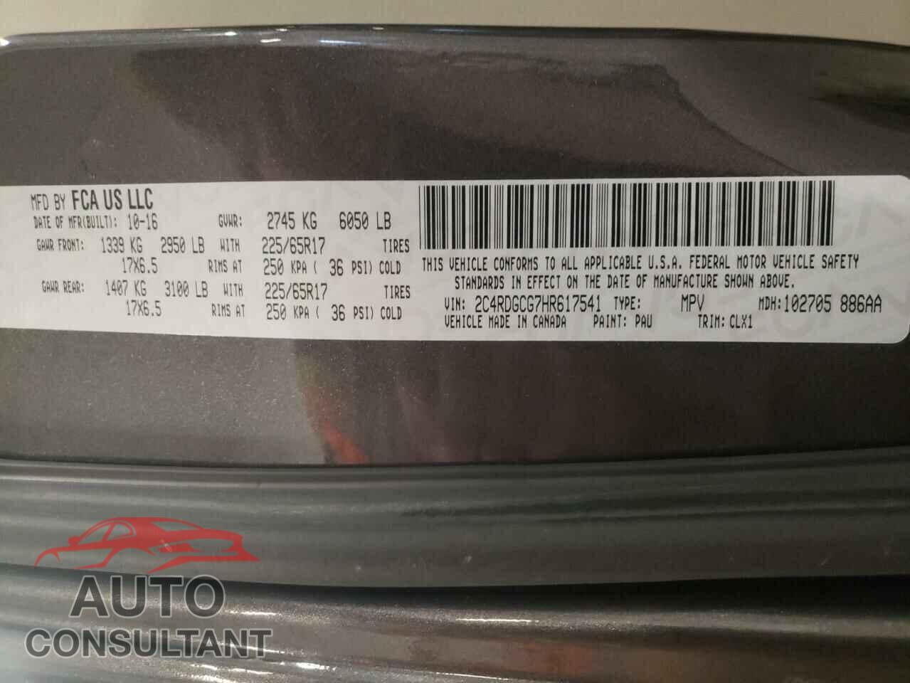 DODGE CARAVAN 2017 - 2C4RDGCG7HR617541