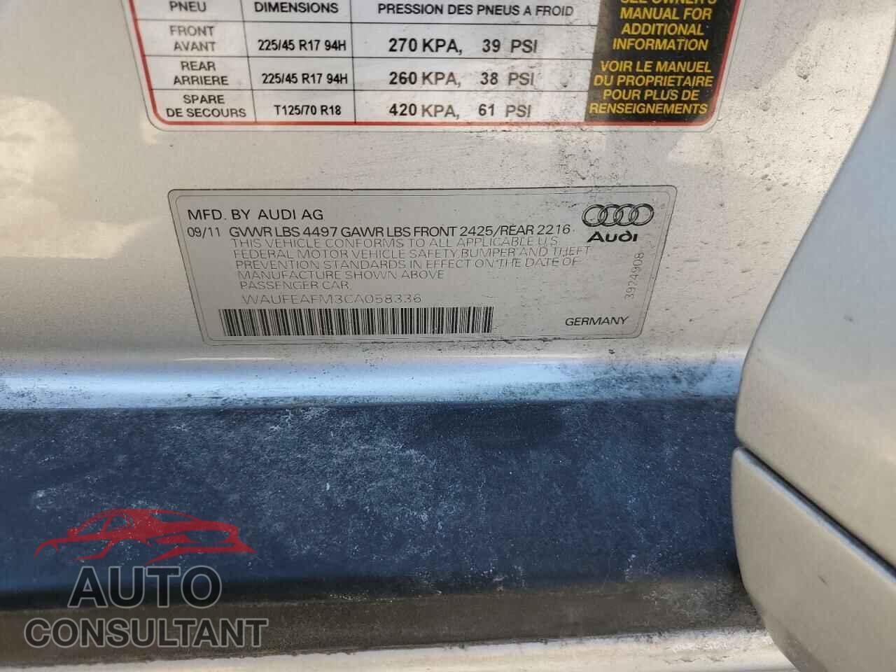 AUDI A3 2012 - WAUFEAFM3CA058336