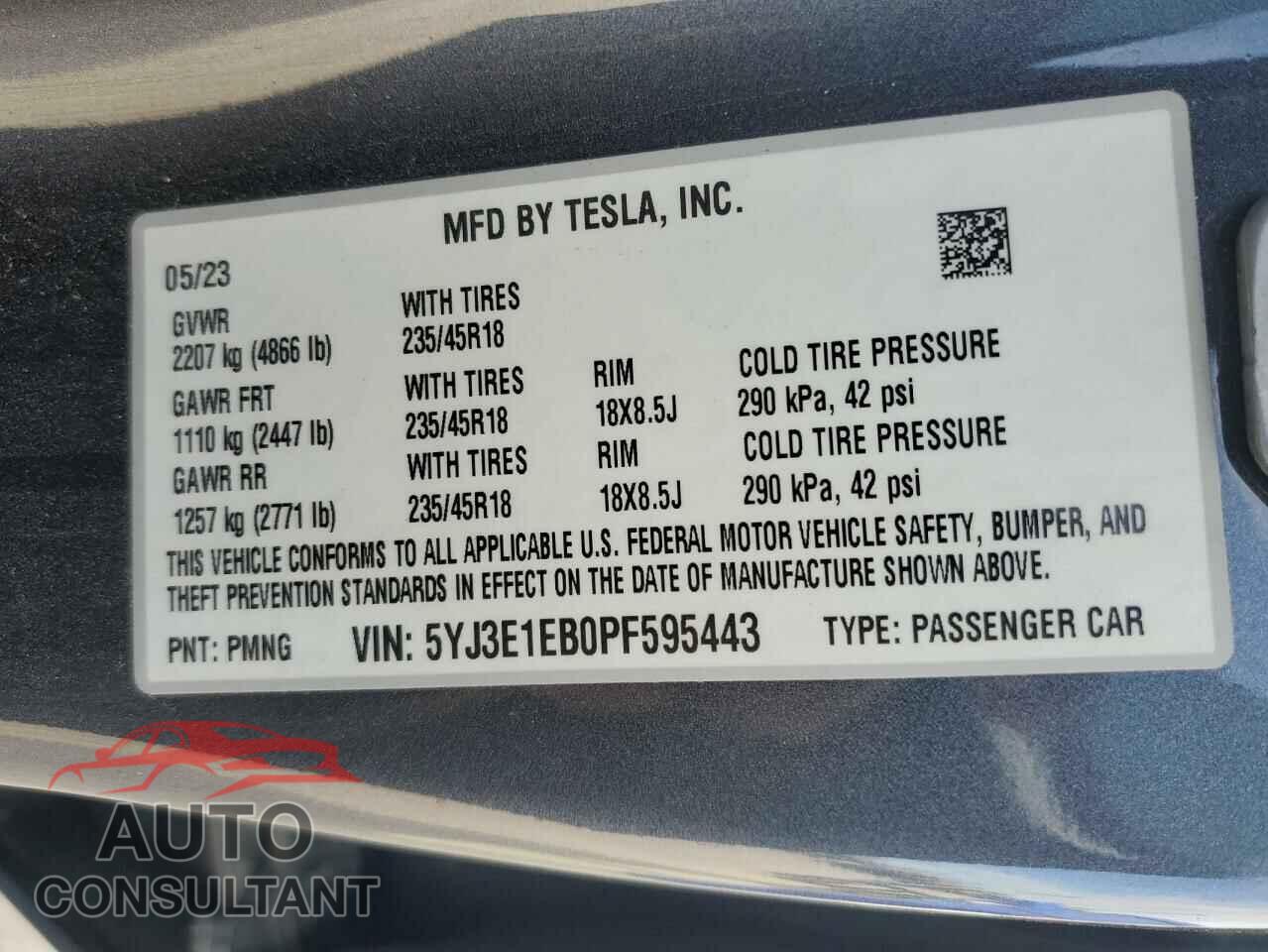 TESLA MODEL 3 2023 - 5YJ3E1EB0PF595443