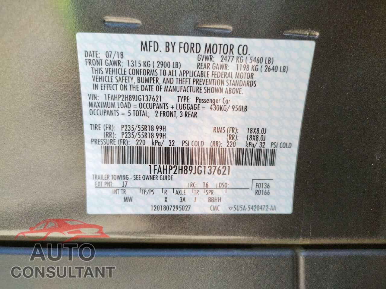 FORD TAURUS 2018 - 1FAHP2H89JG137621