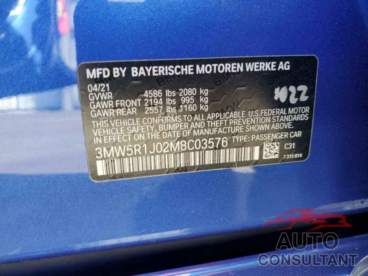 BMW 3 SERIES 2021 - 3MW5R1J02M8C03576