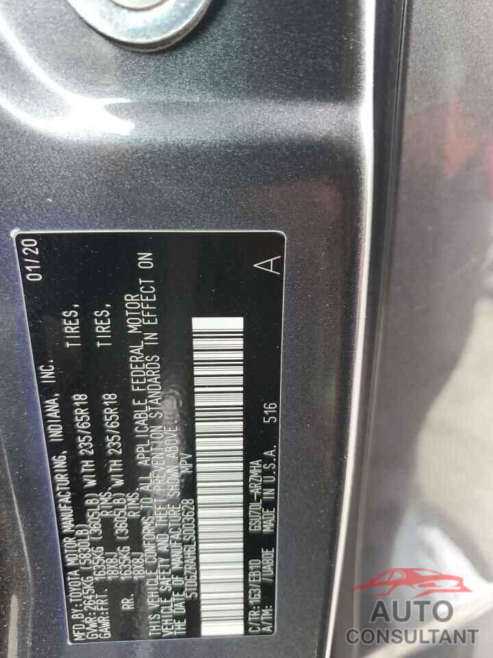 TOYOTA HIGHLANDER 2020 - 5TDGZRAH6LS003628