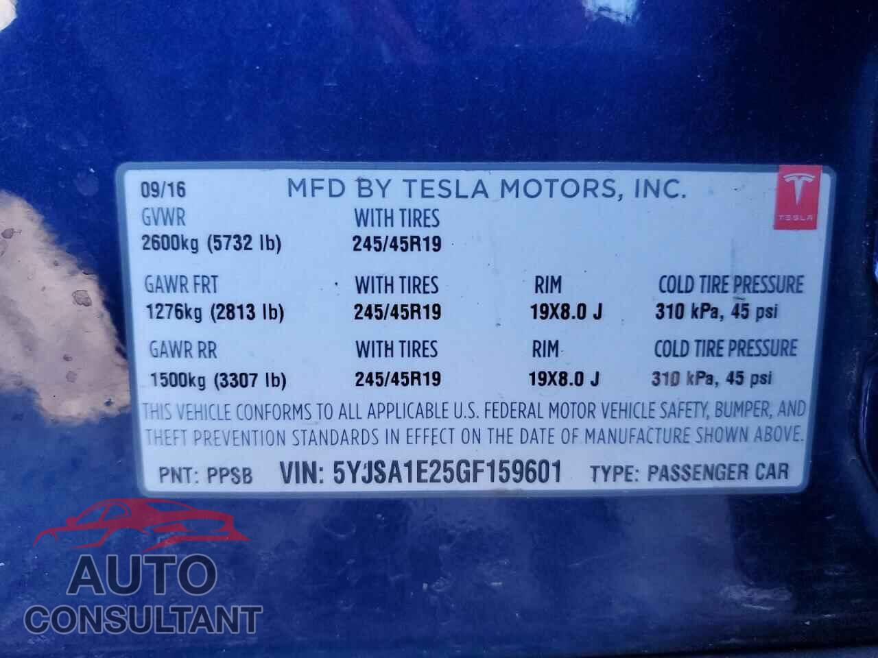 TESLA MODEL S 2016 - 5YJSA1E25GF159601