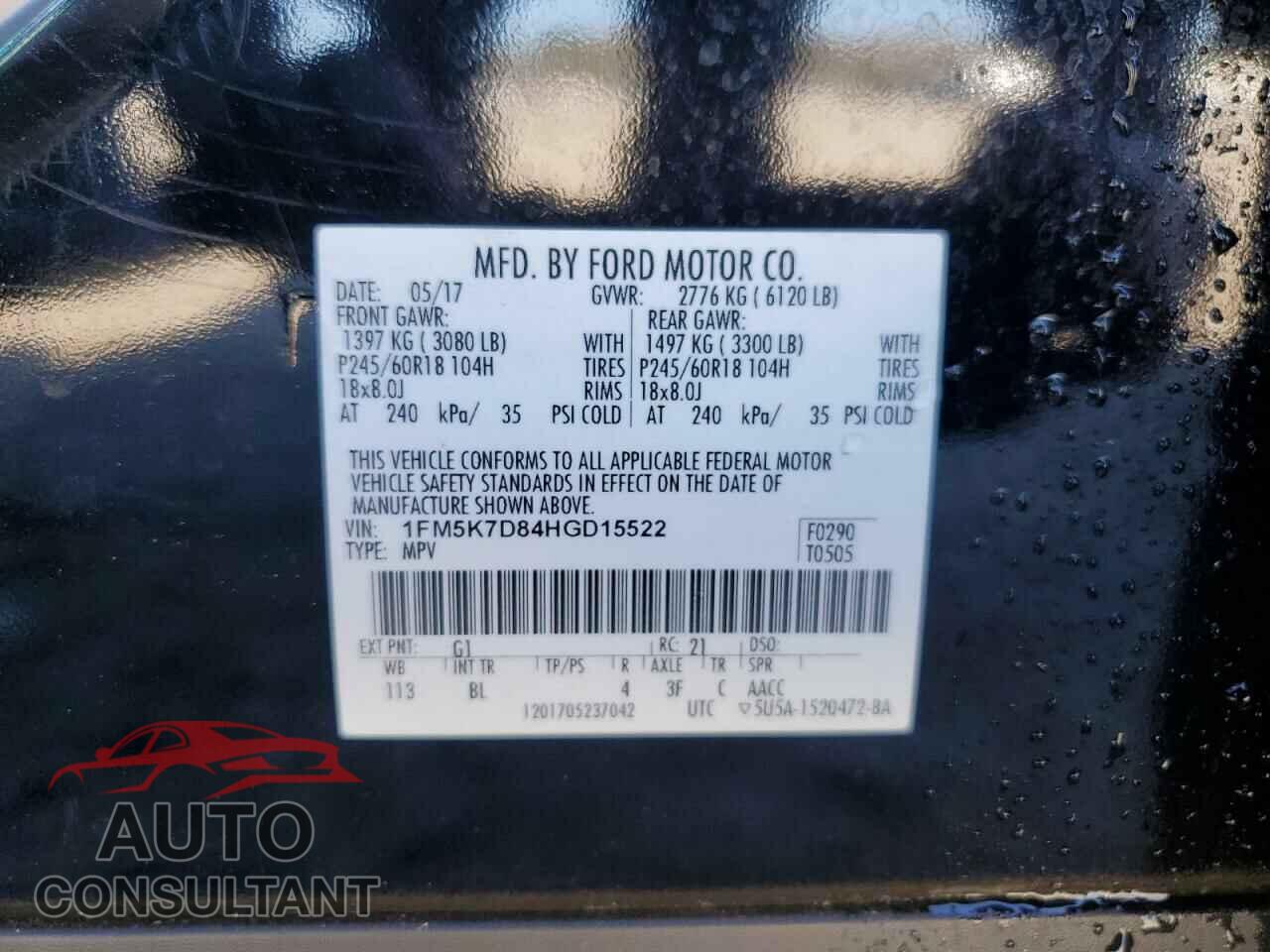 FORD EXPLORER 2017 - 1FM5K7D84HGD15522