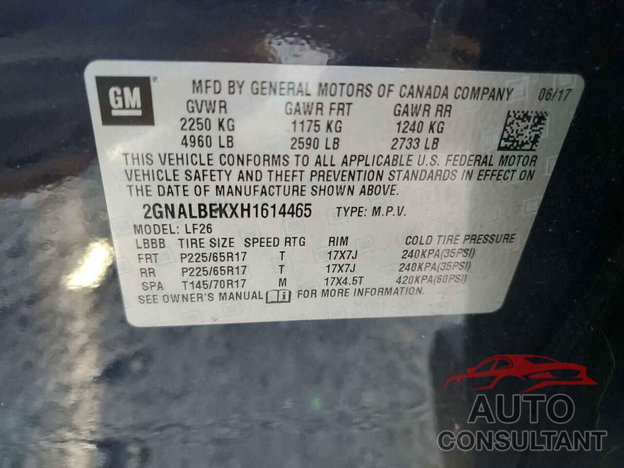 CHEVROLET EQUINOX 2017 - 2GNALBEKXH1614465