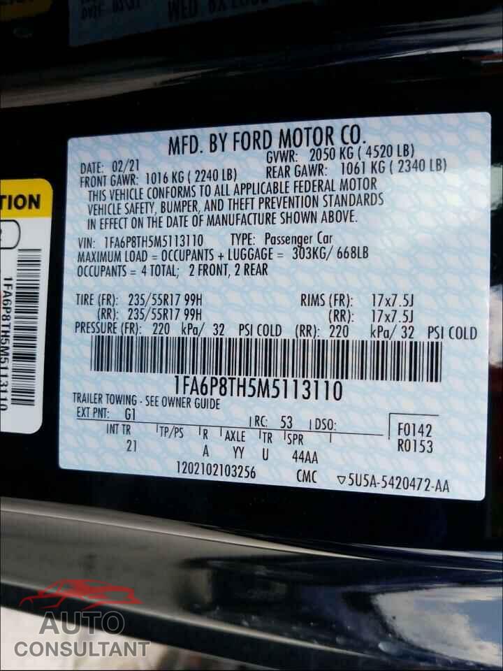 FORD MUSTANG 2021 - 1FA6P8TH5M5113110