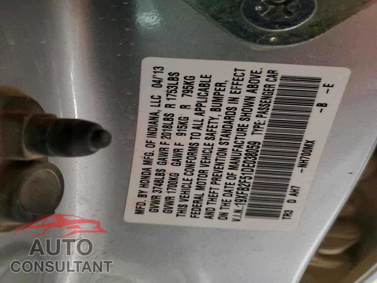HONDA CIVIC 2013 - 19XFB2F51DE038059