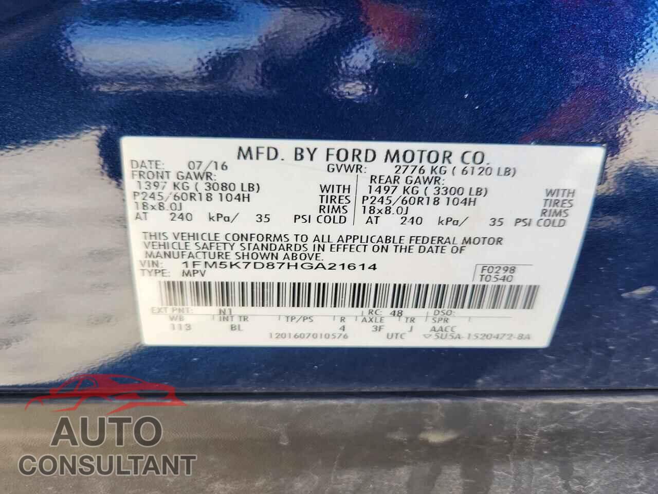 FORD EXPLORER 2017 - 1FM5K7D87HGA21614