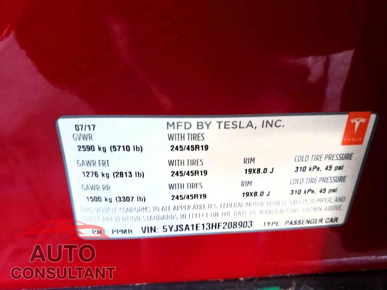 TESLA MODEL S 2017 - 5YJSA1E13HF208903