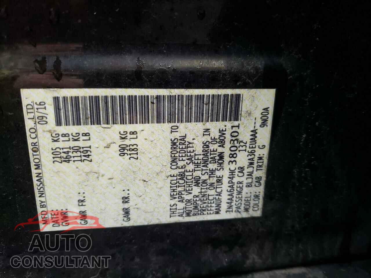 NISSAN MAXIMA 2017 - 1N4AA6AP4HC380301