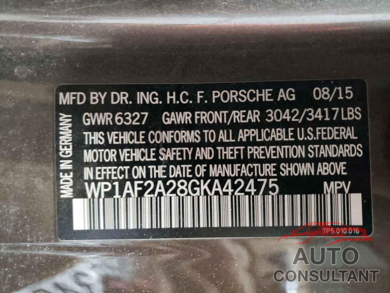 PORSCHE CAYENNE 2016 - WP1AF2A28GKA42475