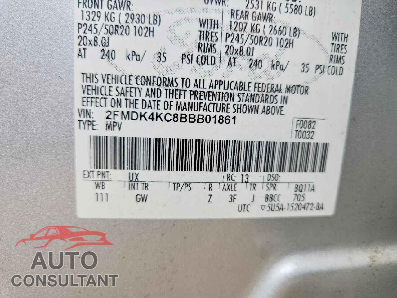 FORD EDGE 2011 - 2FMDK4KC8BBB01861