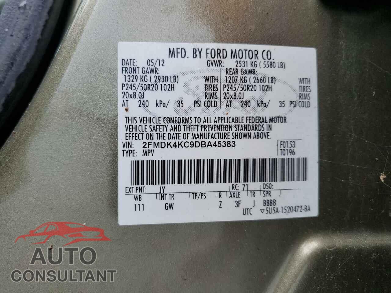FORD EDGE 2013 - 2FMDK4KC9DBA45383