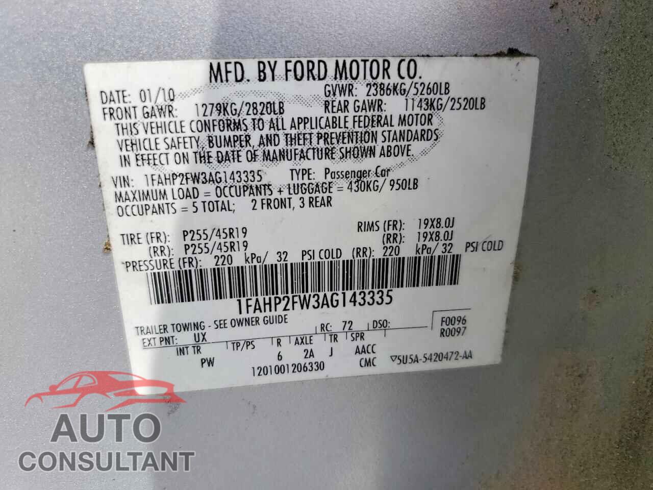 FORD TAURUS 2010 - 1FAHP2FW3AG143335
