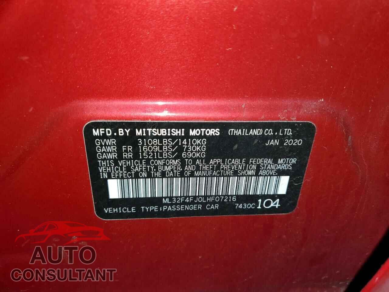MITSUBISHI MIRAGE 2020 - ML32F4FJ0LHF07216