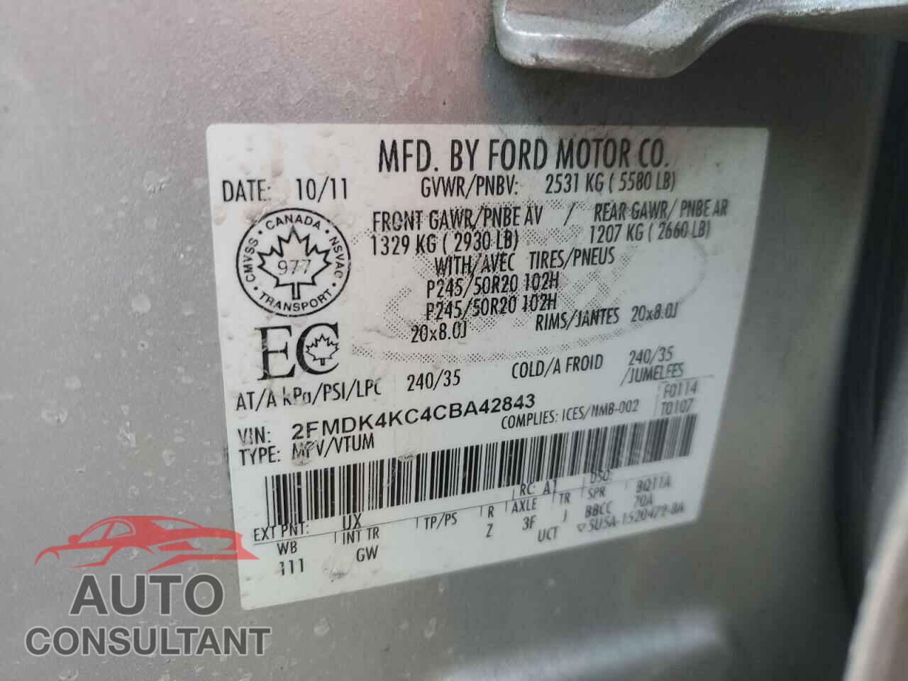FORD EDGE 2012 - 2FMDK4KC4CBA42843