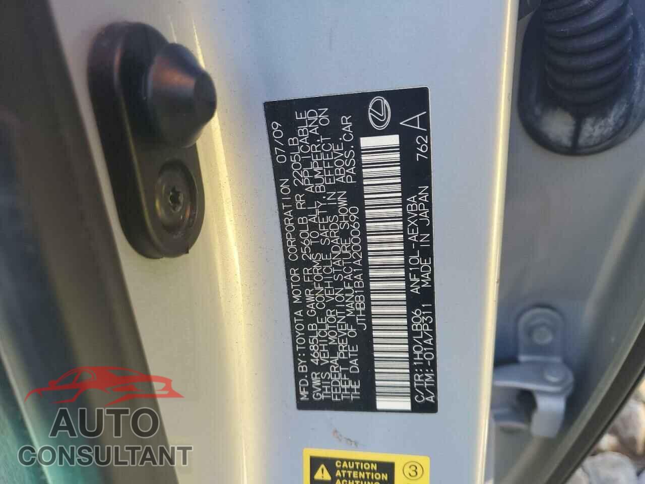 LEXUS HS 2010 - JTHBB1BA1A2000690