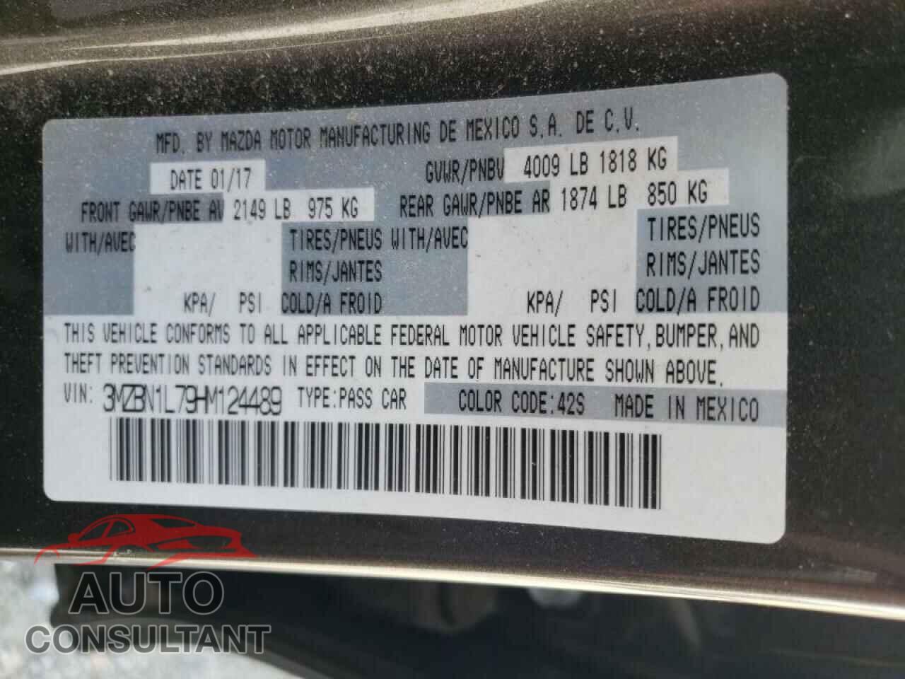 MAZDA 3 2017 - 3MZBN1L79HM124489
