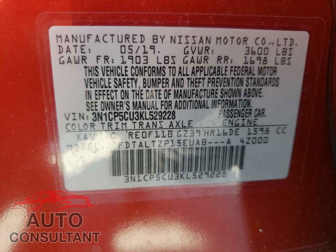 NISSAN KICKS 2019 - 3N1CP5CU3KL529228