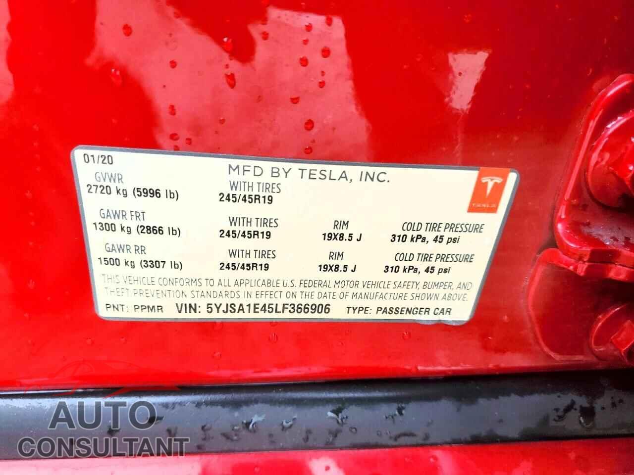 TESLA MODEL S 2020 - 5YJSA1E45LF366906
