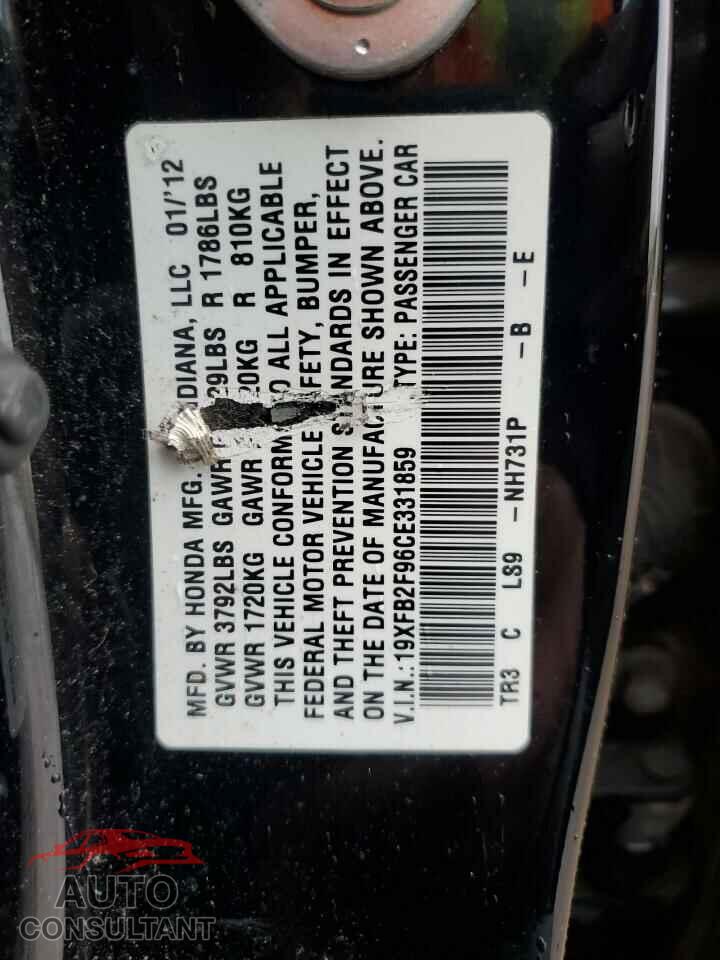 HONDA CIVIC 2012 - 19XFB2F96CE331859