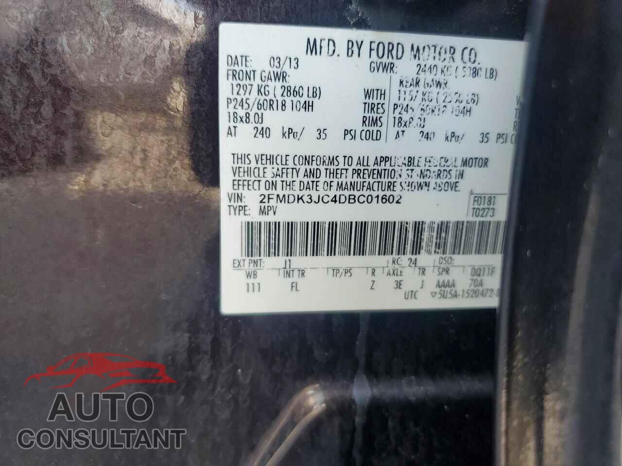 FORD EDGE 2013 - 2FMDK3JC4DBC01602