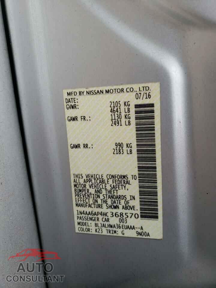 NISSAN MAXIMA 2017 - 1N4AA6AP4HC368570