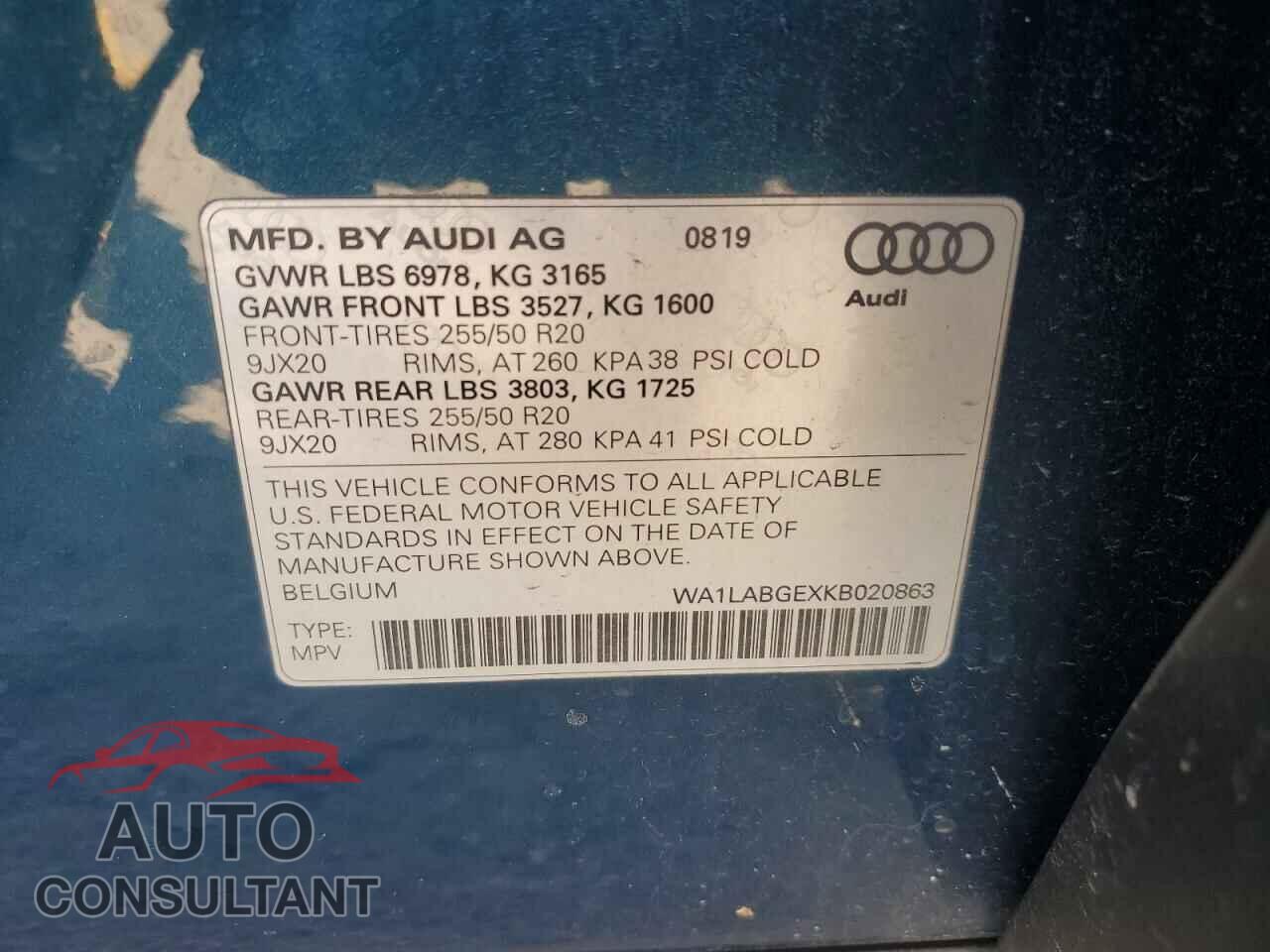 AUDI E-TRON 2019 - WA1LABGEXKB020863