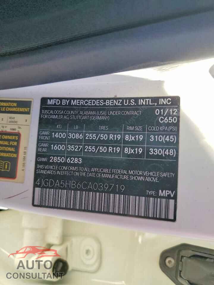 MERCEDES-BENZ M-CLASS 2012 - 4JGDA5HB6CA039719
