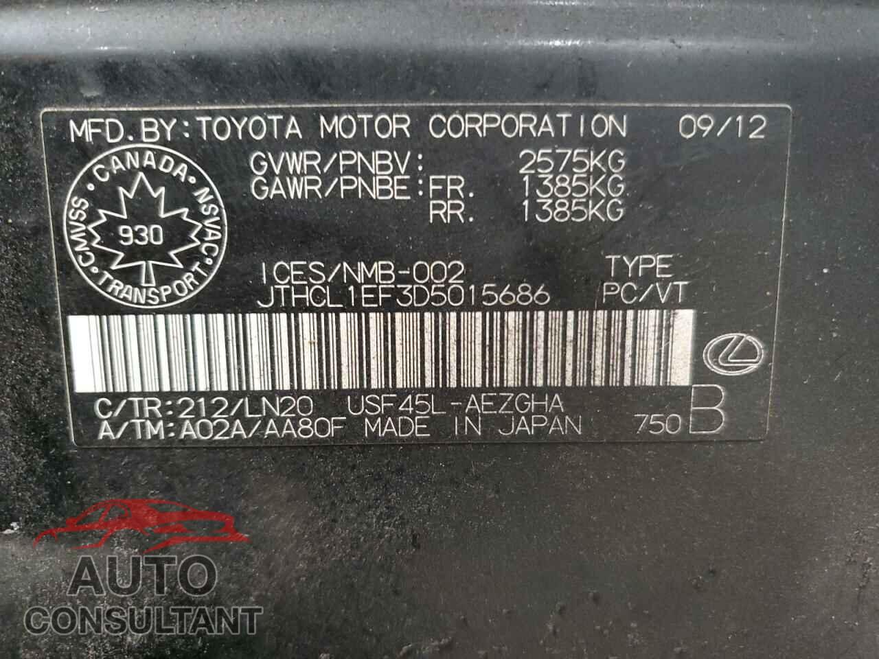 LEXUS LS460 2013 - JTHCL1EF3D5015686