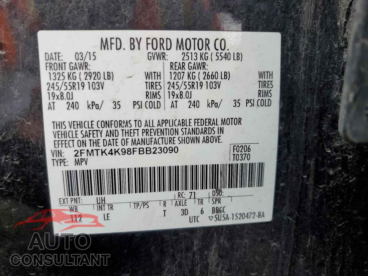 FORD EDGE 2015 - 2FMTK4K98FBB23090