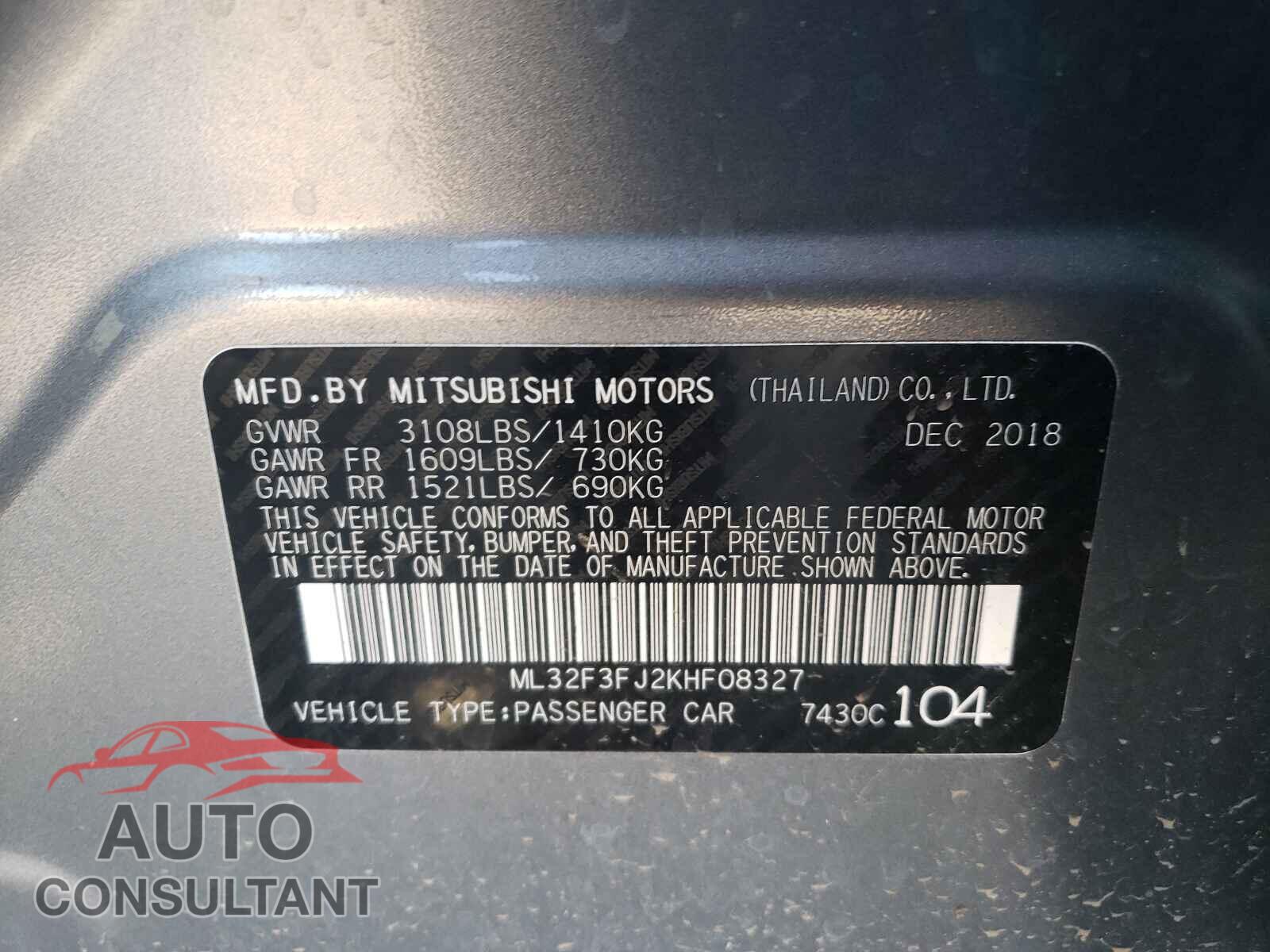 MITSUBISHI MIRAGE 2019 - ML32F3FJ2KHF08327