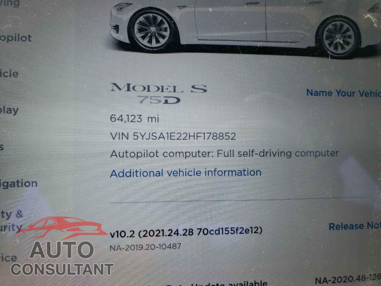 TESLA MODEL S 2017 - 5YJSA1E22HF178852