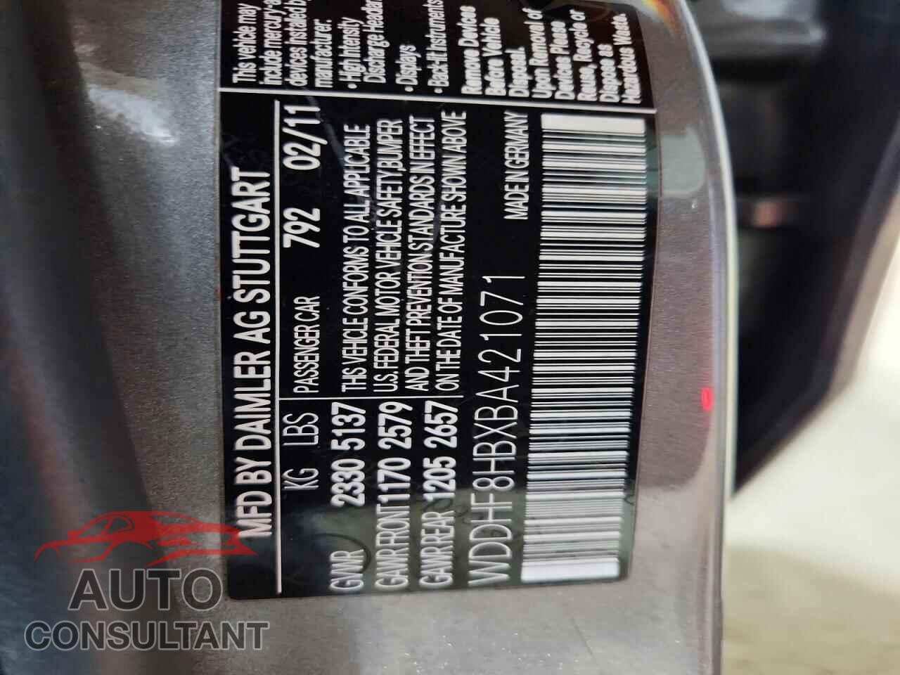 MERCEDES-BENZ E-CLASS 2011 - WDDHF8HBXBA421071