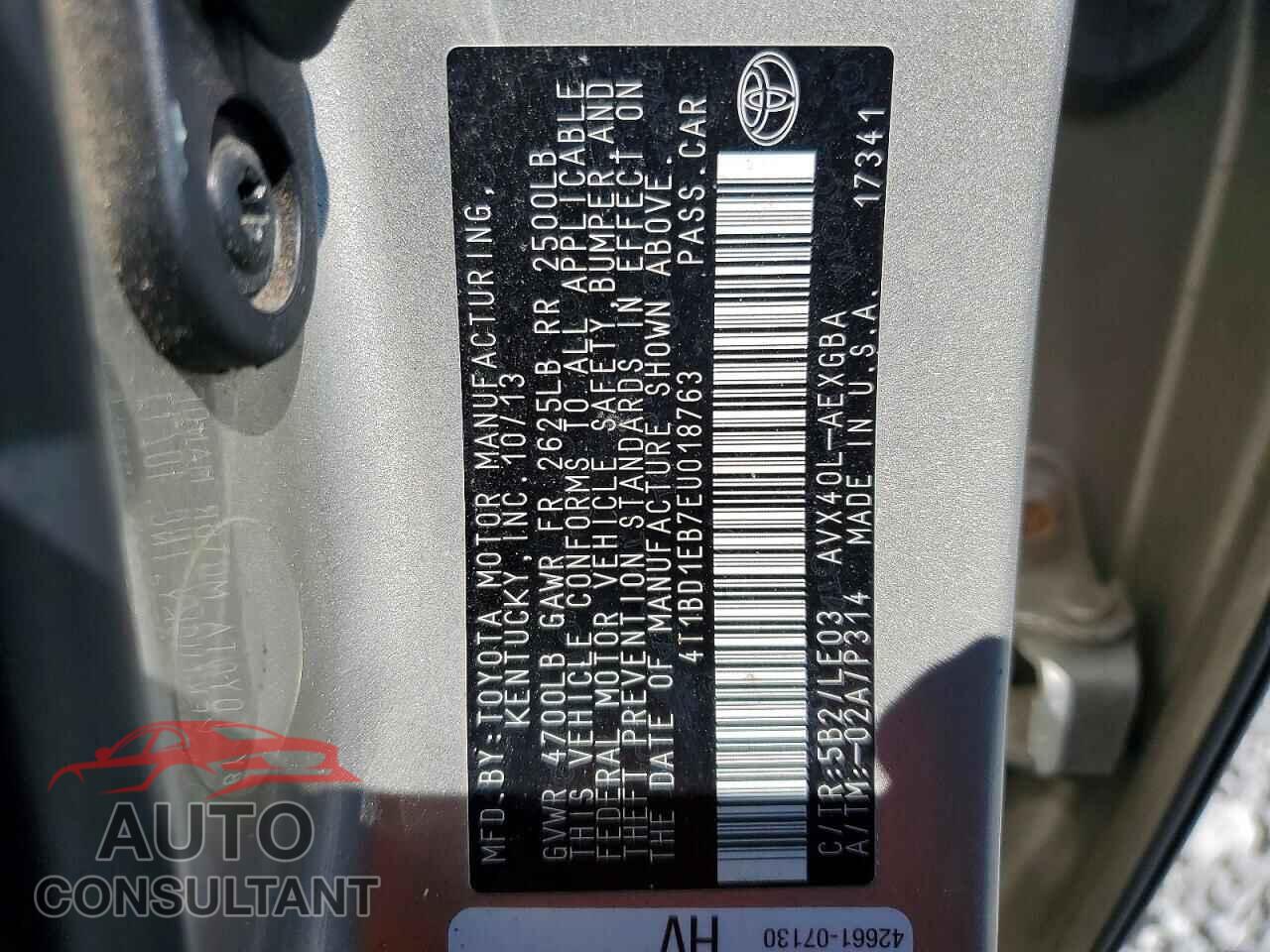 TOYOTA AVALON 2014 - 4T1BD1EB7EU018763