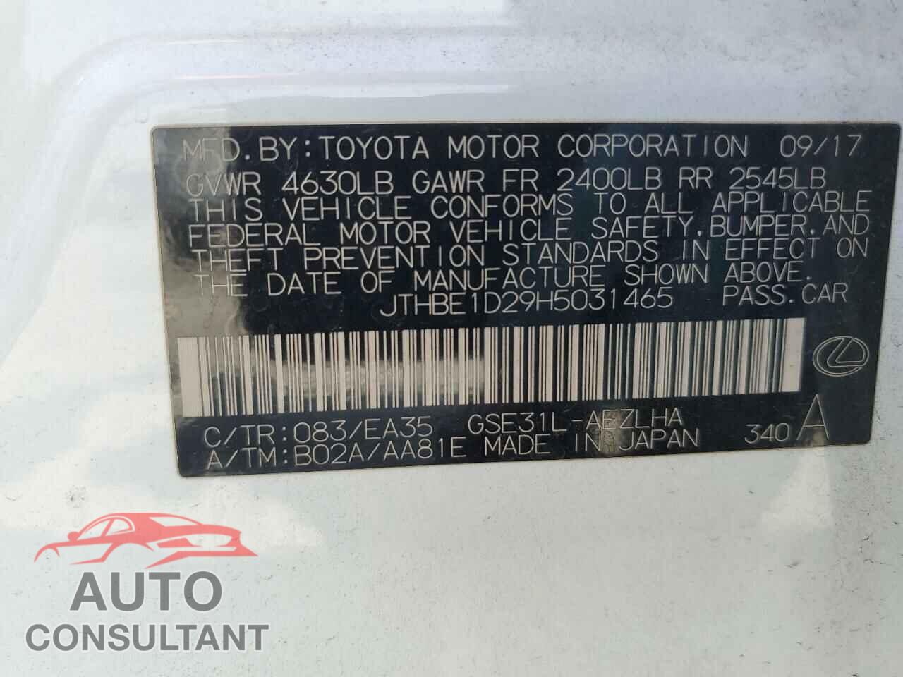 LEXUS IS 2017 - JTHBE1D29H5031465