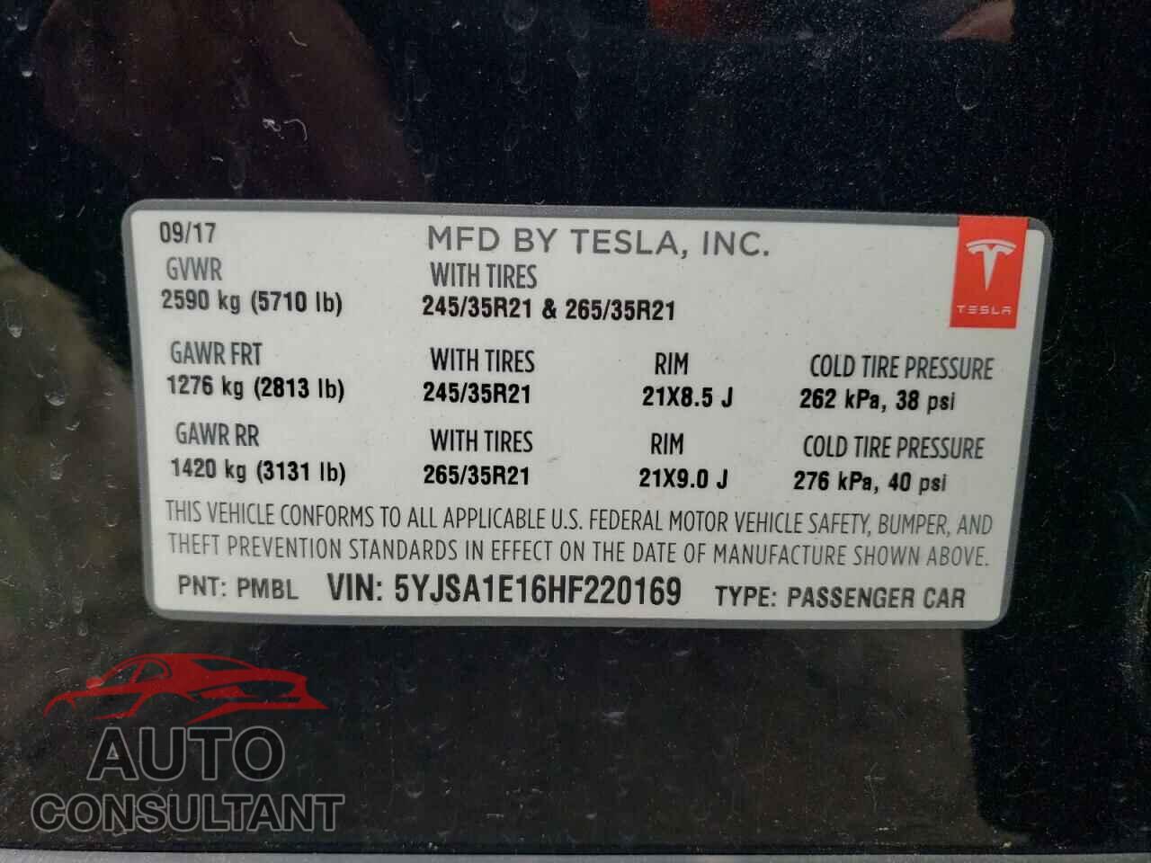 TESLA MODEL S 2017 - 5YJSA1E16HF220169