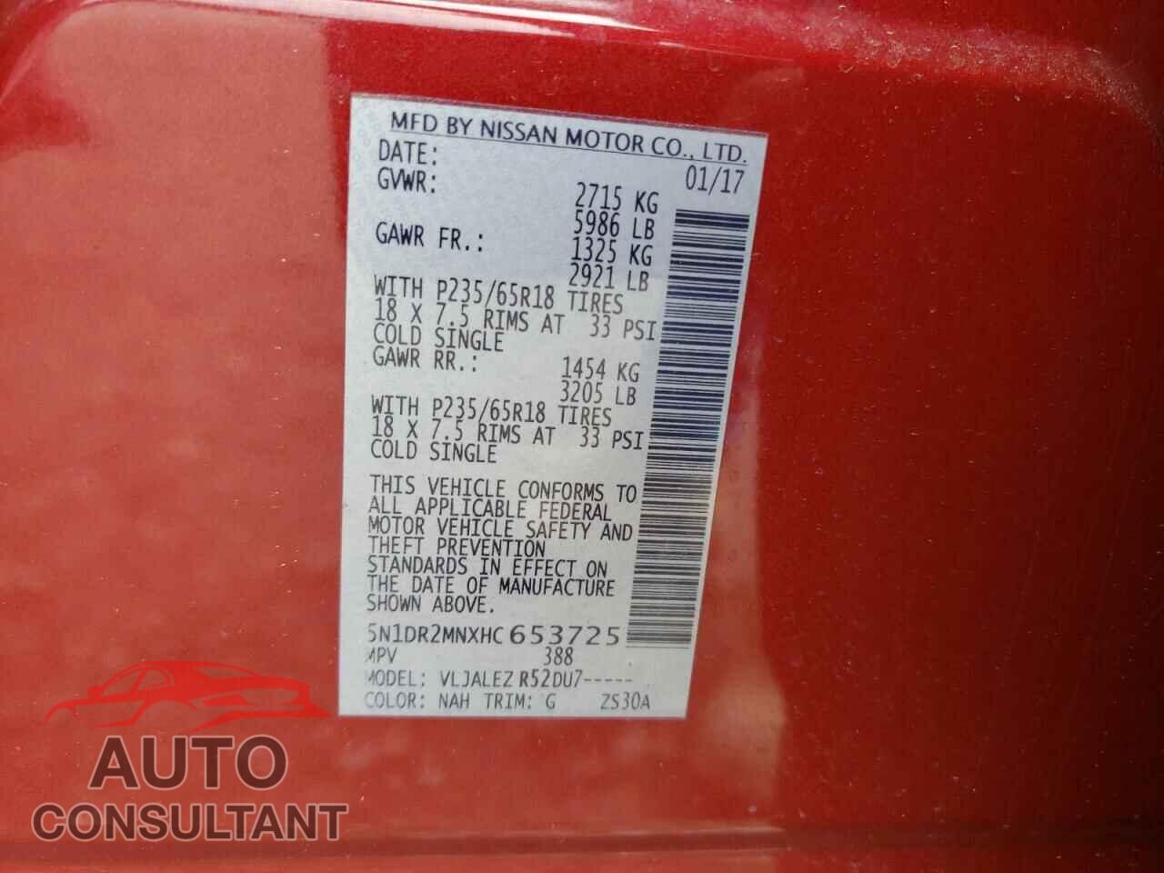 NISSAN PATHFINDER 2017 - 5N1DR2MNXHC653725