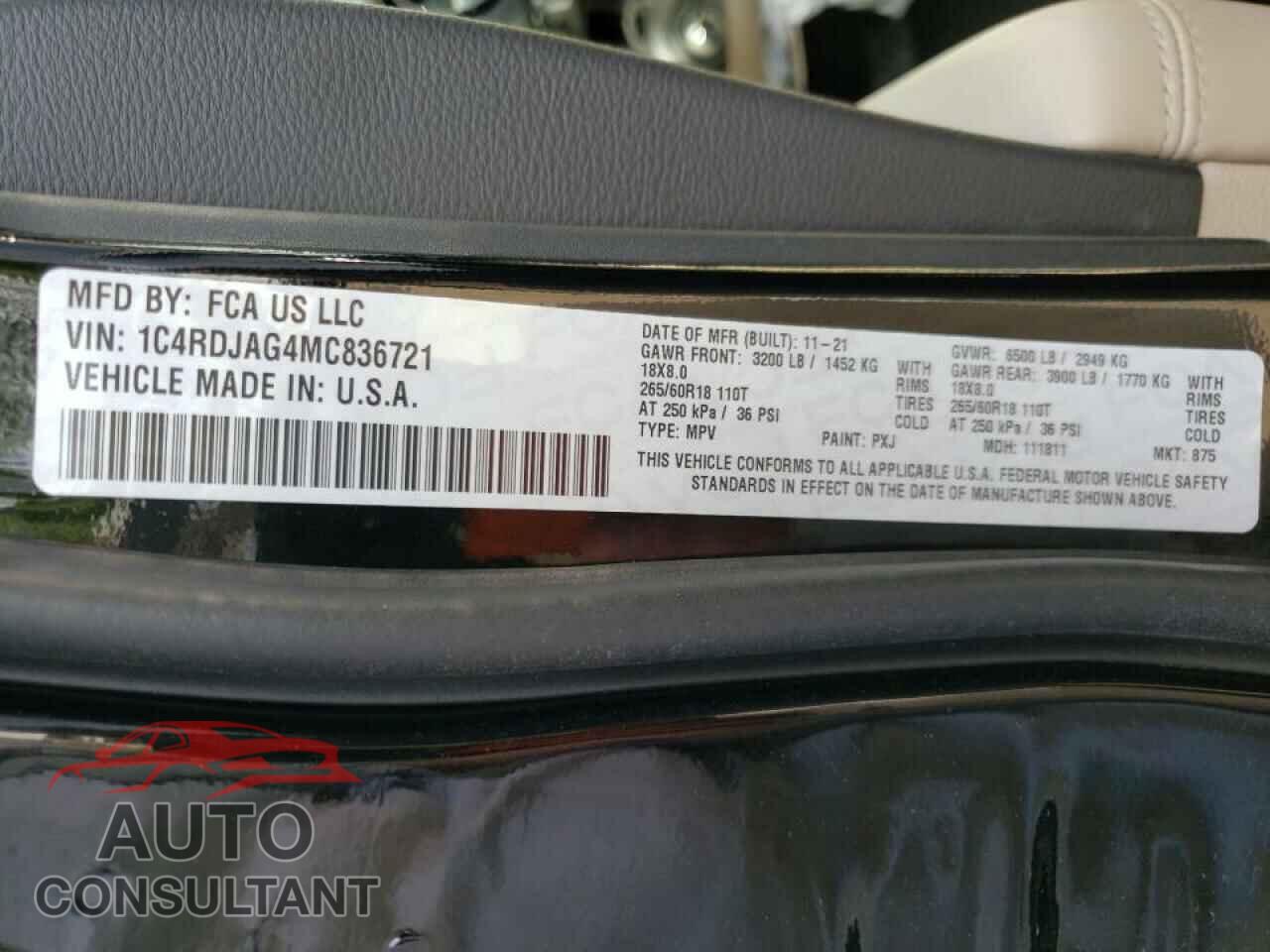 DODGE DURANGO 2021 - 1C4RDJAG4MC836721