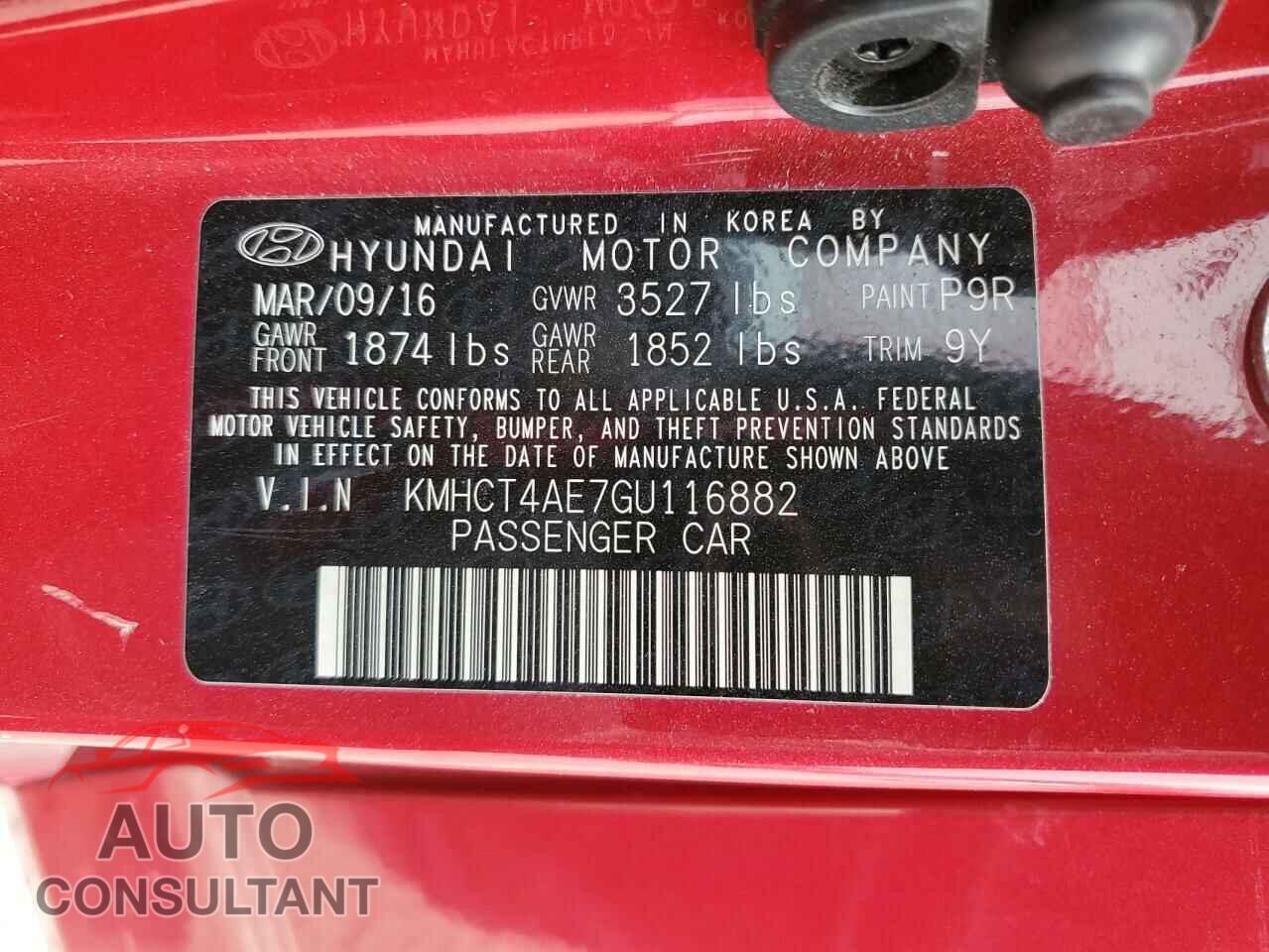HYUNDAI ACCENT 2016 - KMHCT4AE7GU116882