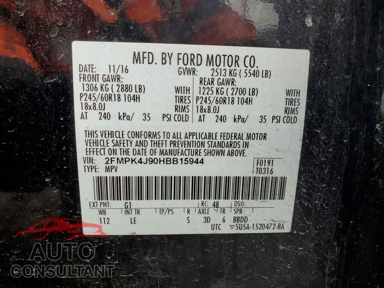 FORD EDGE 2017 - 2FMPK4J90HBB15944
