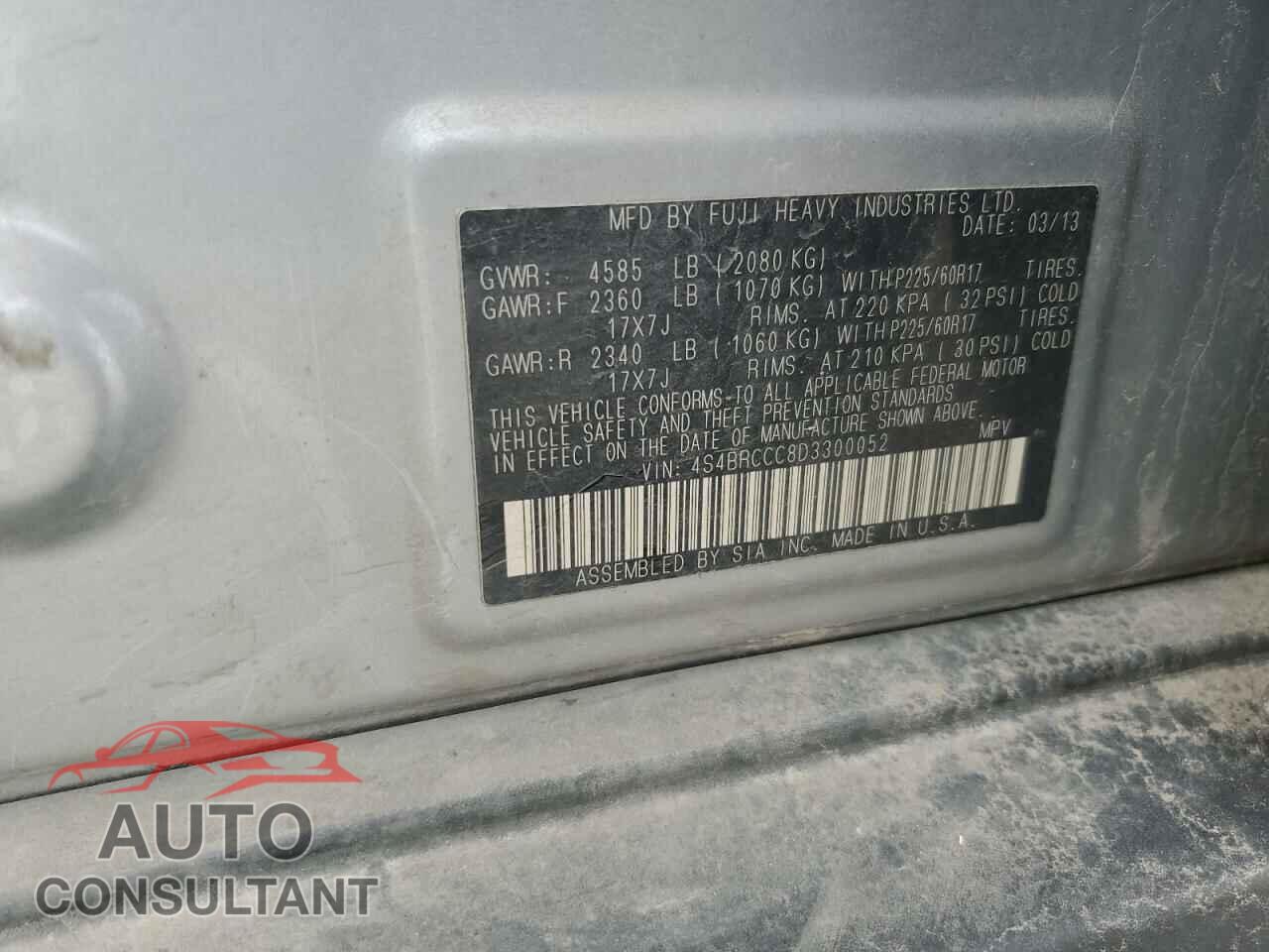 SUBARU OUTBACK 2013 - 4S4BRCCC8D3300052