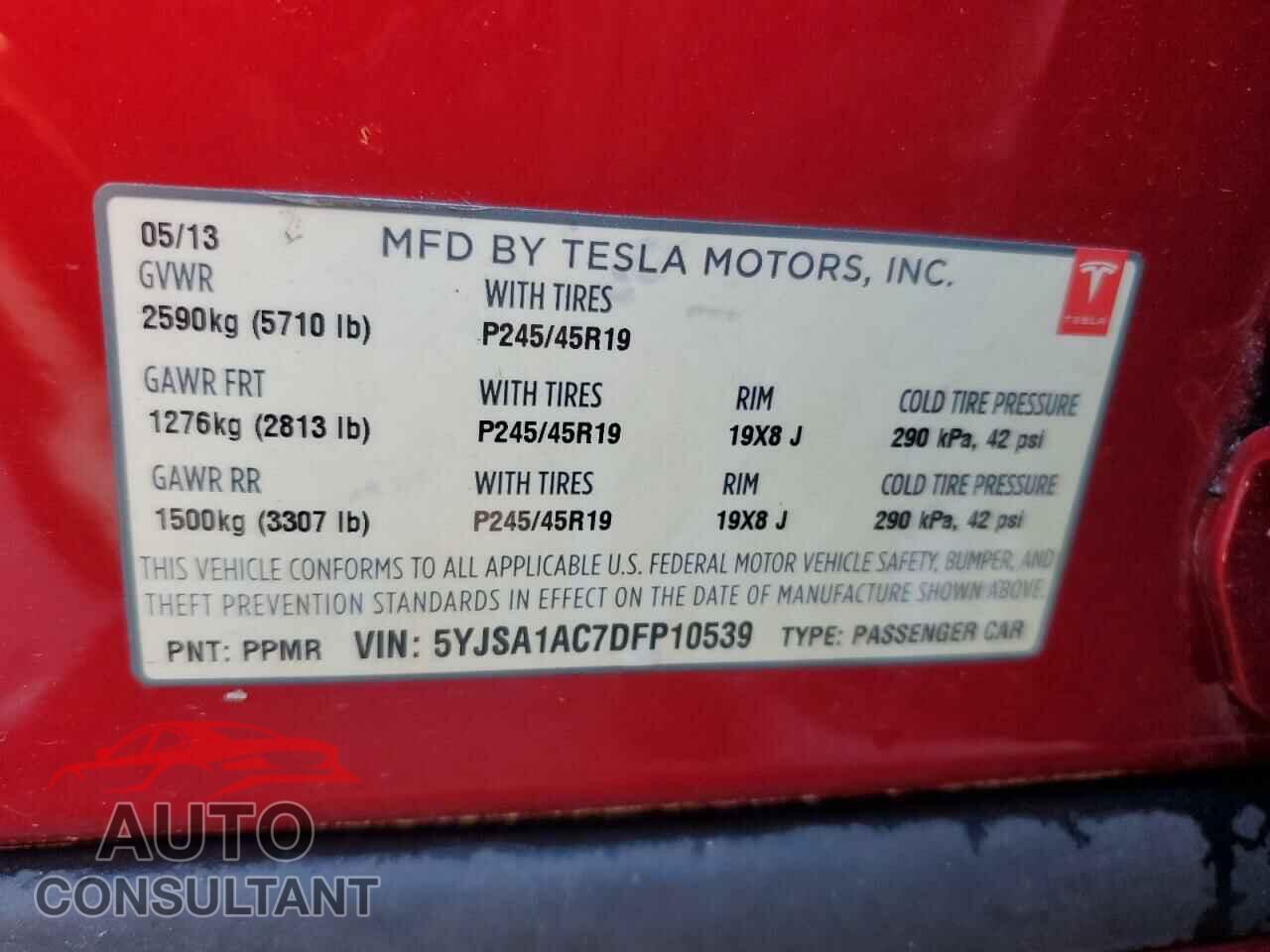 TESLA MODEL S 2013 - 5YJSA1AC7DFP10539