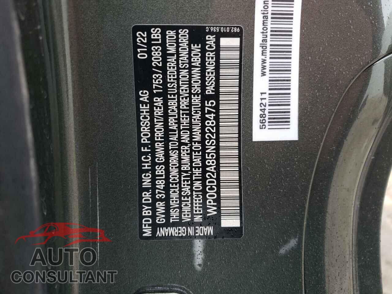 PORSCHE BOXSTER 2022 - WP0CD2A85NS228475