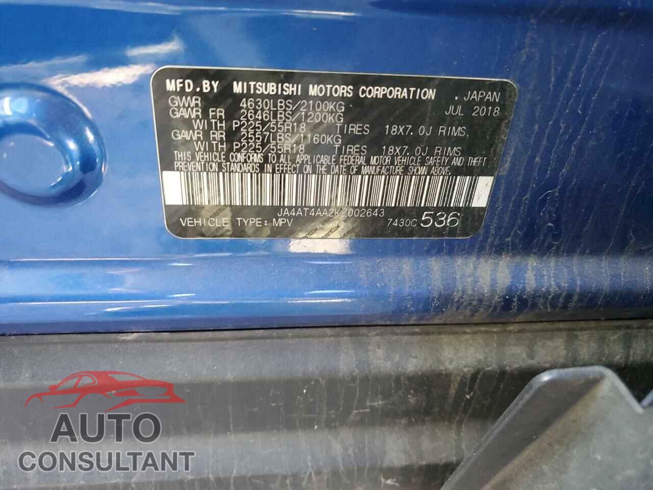 MITSUBISHI ECLIPSE 2019 - JA4AT4AA2KZ002643
