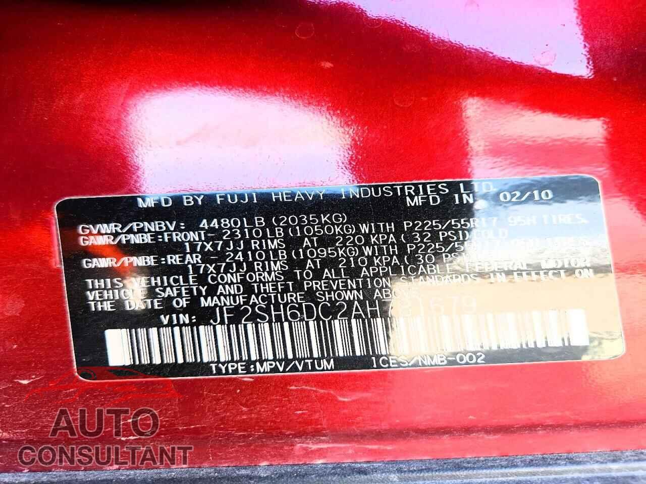 SUBARU FORESTER 2010 - JF2SH6DC2AH781679