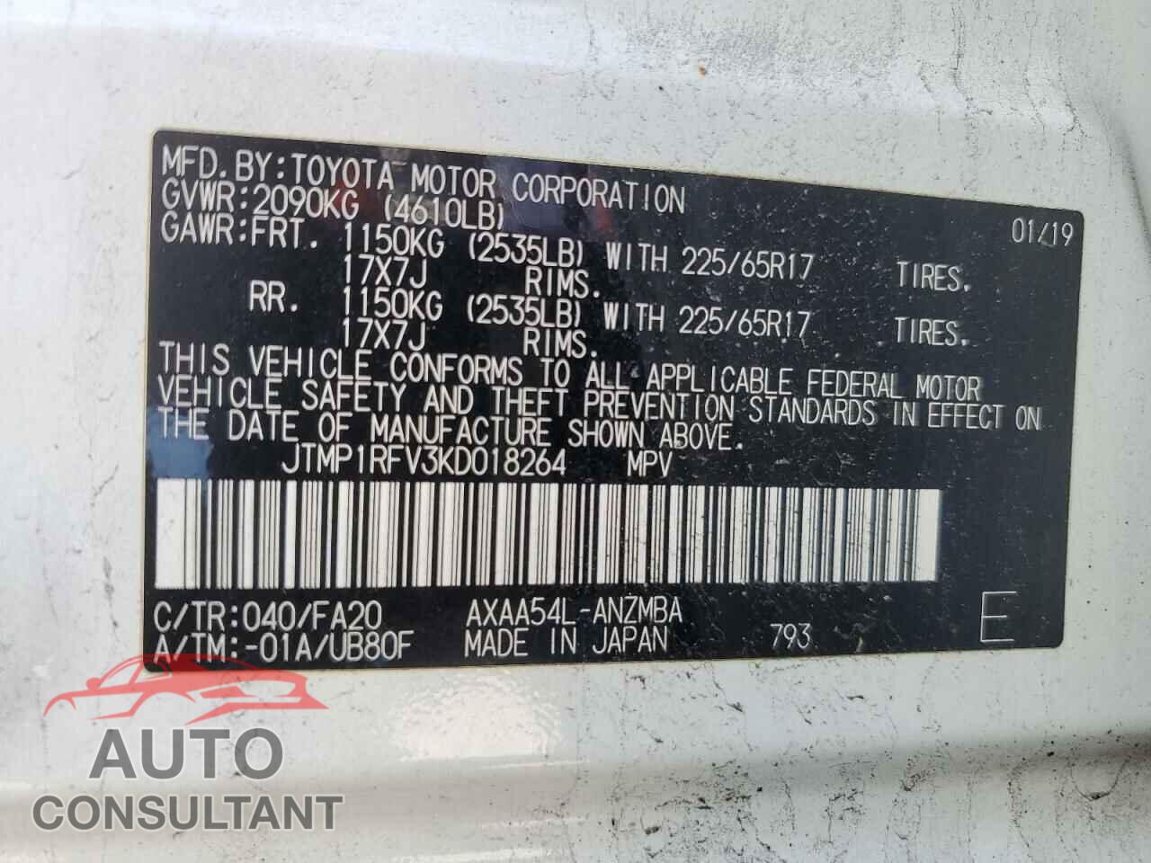 TOYOTA RAV4 2019 - JTMP1RFV3KD018264